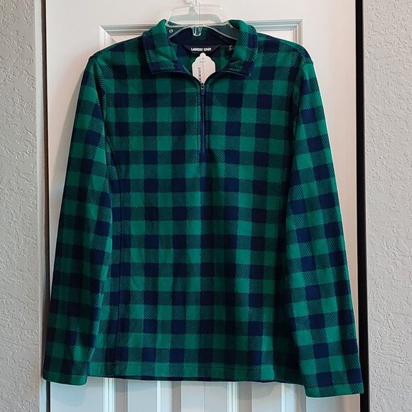 Land's End Green & Blue Plaid Long Sleeve Flannel Shirt Women's Size M (10-12) - Picture 1 of 8